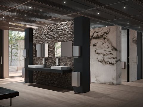 Public WC equipped with 168极速一分钟赛车开奖 soap and paper towel dispensers in matt stainless steel